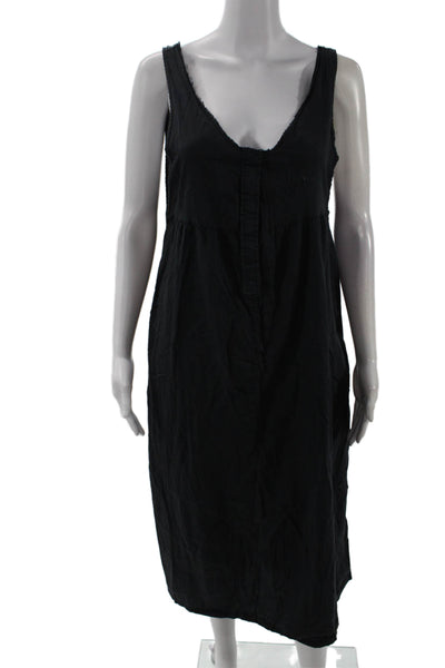 Neve & Hawk Women Slip Tank Dress Black V-Neck Linen Blend Sleeveless Size M