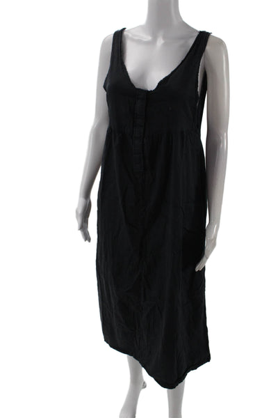 Neve & Hawk Women Slip Tank Dress Black V-Neck Linen Blend Sleeveless Size M