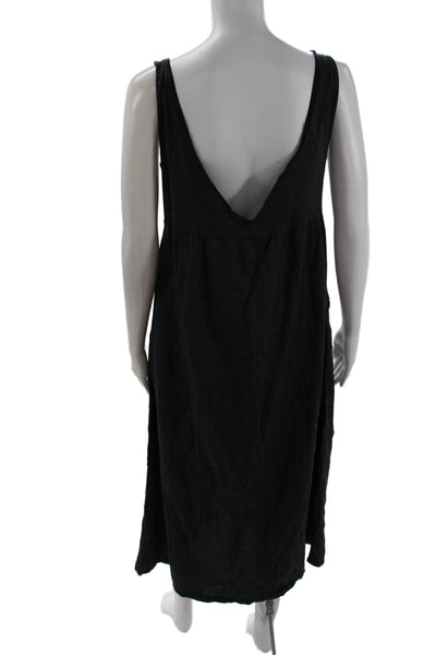 Neve & Hawk Women Slip Tank Dress Black V-Neck Linen Blend Sleeveless Size M