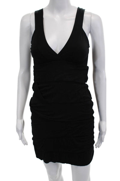 Aqua Women Black Bodycon Mini Dress V-Neck Sleeveless Size XS
