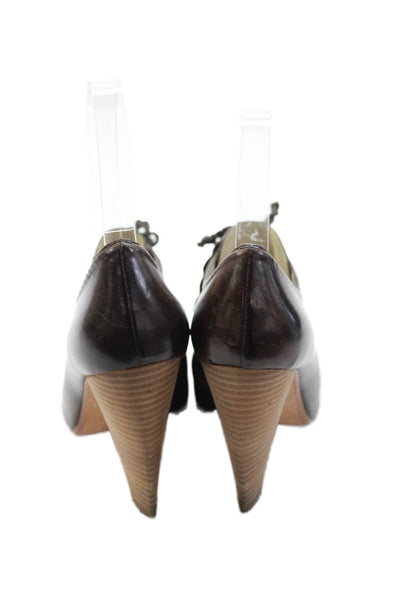 Max Studio Womens Lace Up Block Heel Peep Toe Pumps Brown Leather Size 7.5M