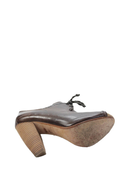 Max Studio Womens Lace Up Block Heel Peep Toe Pumps Brown Leather Size 7.5M