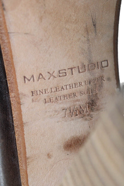 Max Studio Womens Lace Up Block Heel Peep Toe Pumps Brown Leather Size 7.5M