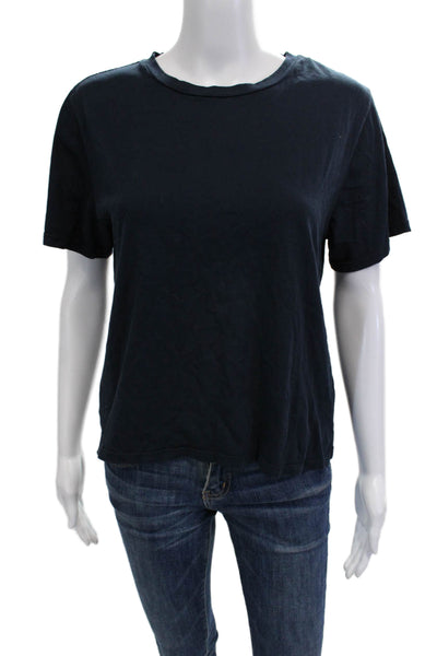 Kirna Zabete Women Basic T-Shirt Dark Blue Cotton Short Sleeve Size S