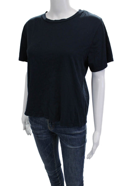 Kirna Zabete Women Basic T-Shirt Dark Blue Cotton Short Sleeve Size S