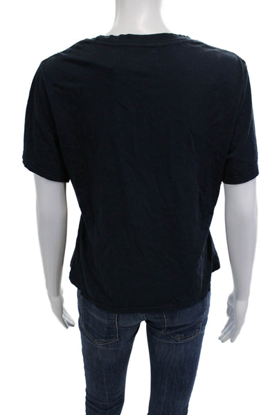 Kirna Zabete Women Basic T-Shirt Dark Blue Cotton Short Sleeve Size S