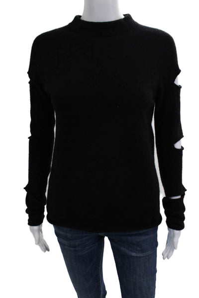 360 Cashmere Women Pullover Sweater Black Mock Neck Long Sleeve Size S