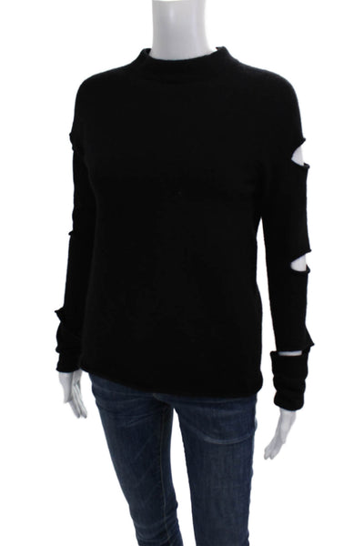 360 Cashmere Women Pullover Sweater Black Mock Neck Long Sleeve Size S