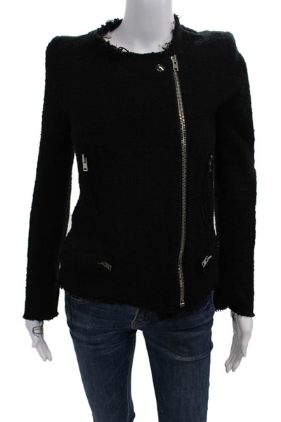 IRO Women Biker Jacket Black Cotton Button Closure Size 38