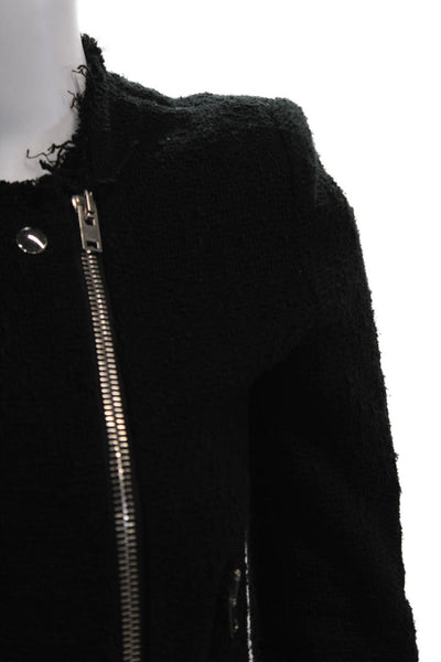 IRO Women Biker Jacket Black Cotton Button Closure Size 38