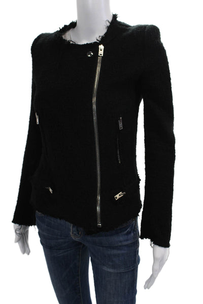 IRO Women Biker Jacket Black Cotton Button Closure Size 38