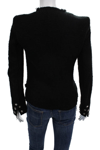 IRO Women Biker Jacket Black Cotton Button Closure Size 38