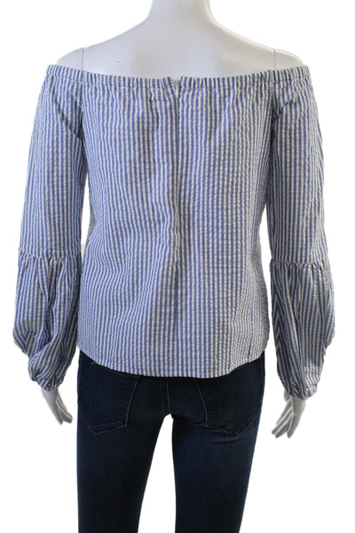 Wayf Women Blue Striped Zip Long Sleeve Blouse Cotton Spandex Size XS