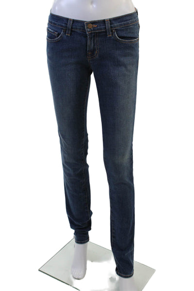 J Brand Womens Skinny Straight Dark Blue Jeans High Rise 34 Inseam Size 26