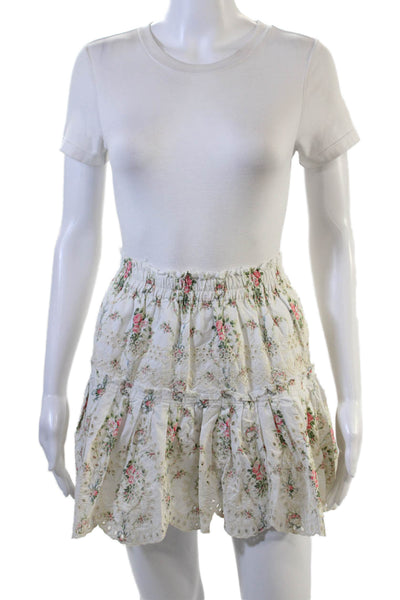 Love Shack Fancy Women Peasant Mini Floral 100% Cotton Skirt Size XL