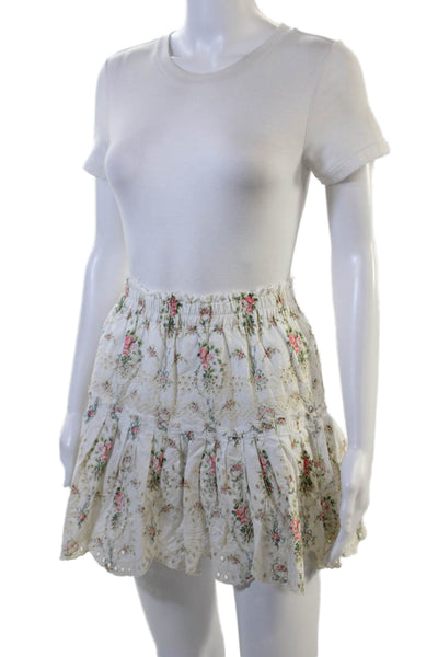 Love Shack Fancy Women Peasant Mini Floral 100% Cotton Skirt Size XL