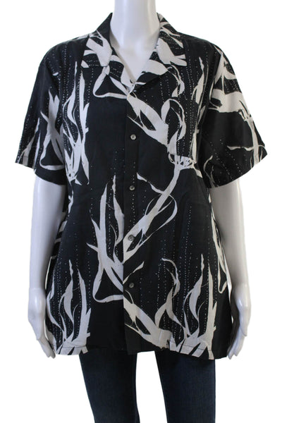 Double Rainbouu Women Black Cotton Graphic Short Sleeve Button-Up Size M