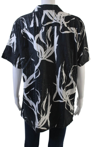 Double Rainbouu Women Black Cotton Graphic Short Sleeve Button-Up Size M