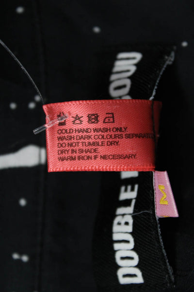 Double Rainbouu Women Black Cotton Graphic Short Sleeve Button-Up Size M