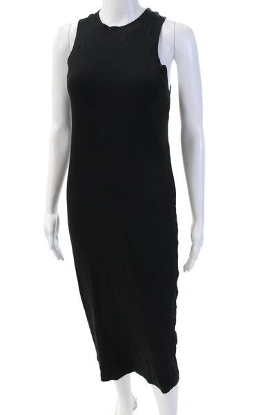 Zara Women Tank Dress Black 100% Wool Crew Neck Long Size XS