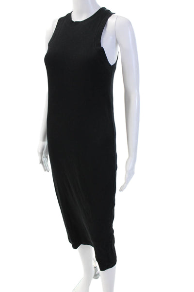 Zara Women Tank Dress Black 100% Wool Crew Neck Long Size XS