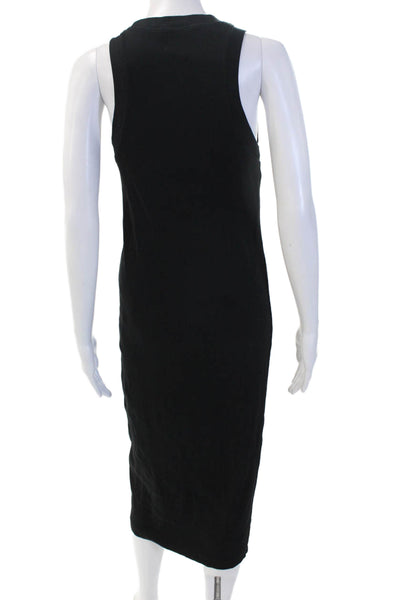Zara Women Tank Dress Black 100% Wool Crew Neck Long Size XS