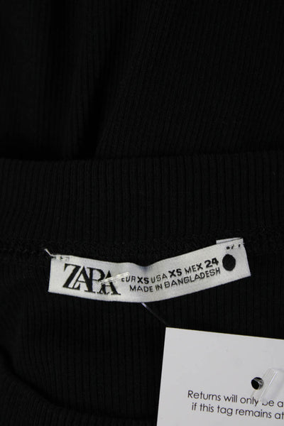 Zara Women Tank Dress Black 100% Wool Crew Neck Long Size XS