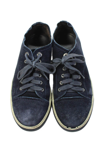 Lanvin Mens Suede Low Top Fashion Sneakers Shoes Navy Blue Size 8