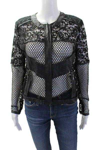 Endless Rose Women Black Floral Biker Cotton-Blend Jacket Size M