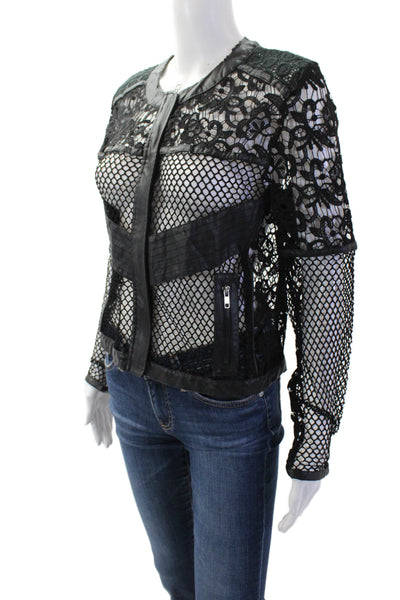 Endless Rose Women Black Floral Biker Cotton-Blend Jacket Size M