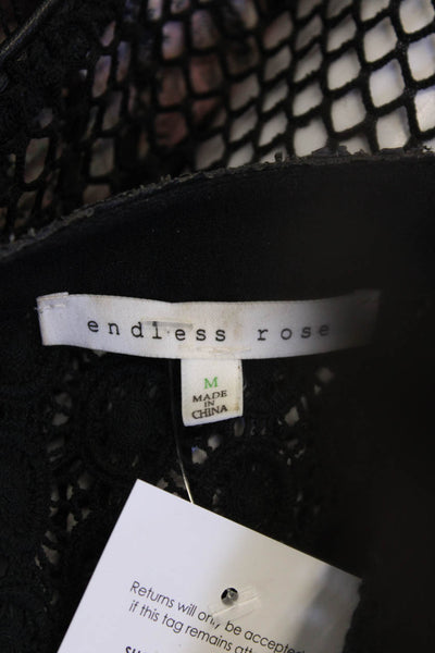 Endless Rose Women Black Floral Biker Cotton-Blend Jacket Size M
