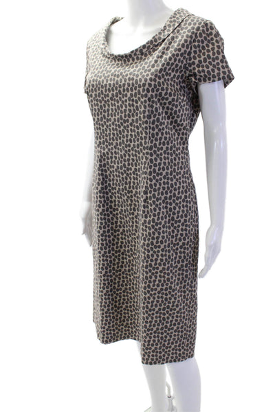 Peter Elliot Women Sheath Dress Beige Polka Dot Short Sleeve Cotton Zip Size 46