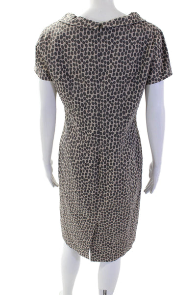 Peter Elliot Women Sheath Dress Beige Polka Dot Short Sleeve Cotton Zip Size 46