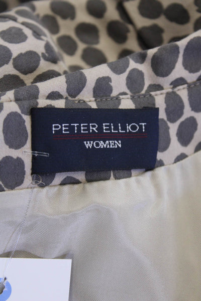 Peter Elliot Women Sheath Dress Beige Polka Dot Short Sleeve Cotton Zip Size 46
