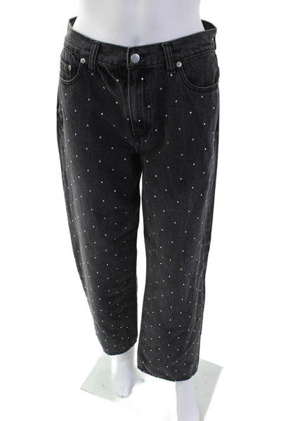 Daze Women Boyfriend Cropped Jeans Black Polka Dot 100% Cotton Size 26