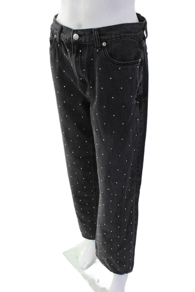 Daze Women Boyfriend Cropped Jeans Black Polka Dot 100% Cotton Size 26