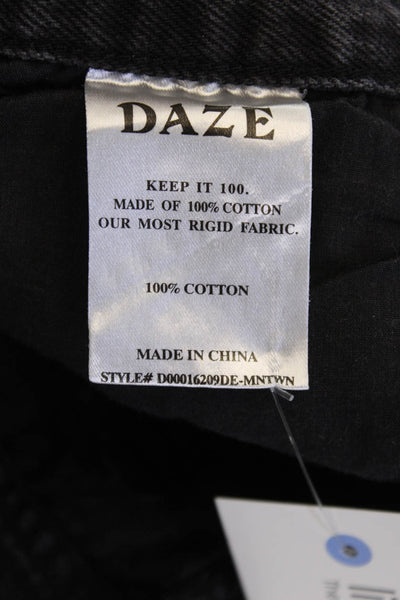 Daze Women Boyfriend Cropped Jeans Black Polka Dot 100% Cotton Size 26
