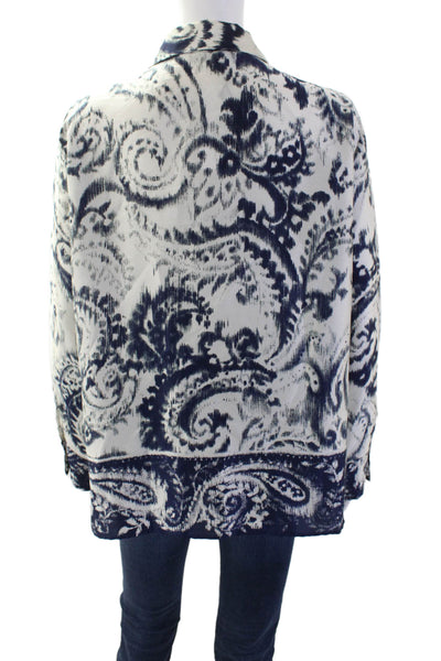 Zara Women Blue Paisley Collared Button-Up Blouse Long Sleeve Size L