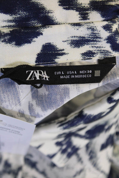 Zara Women Blue Paisley Collared Button-Up Blouse Long Sleeve Size L