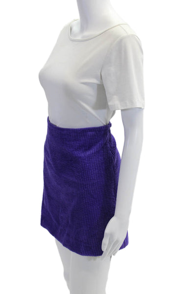 Ganni Women Mini Straight Pencil Skirt Purple Organic Cotton Size S