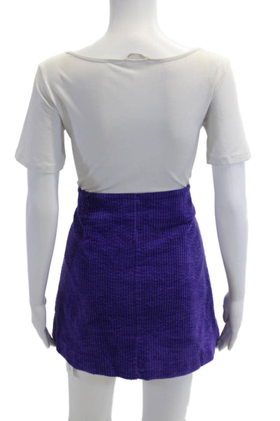 Ganni Women Mini Straight Pencil Skirt Purple Organic Cotton Size S