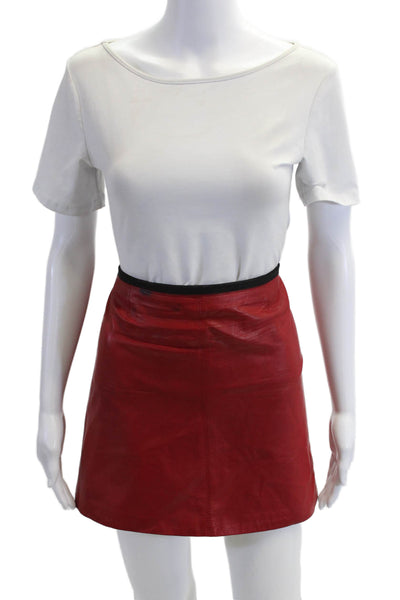 Veda Women A-Line Mini Leather Skirt Red Size L