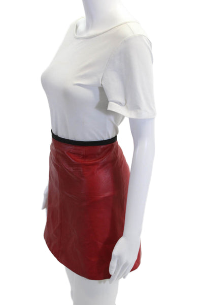 Veda Women A-Line Mini Leather Skirt Red Size L