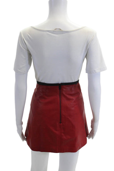 Veda Women A-Line Mini Leather Skirt Red Size L