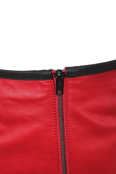 Veda Women A-Line Mini Leather Skirt Red Size L