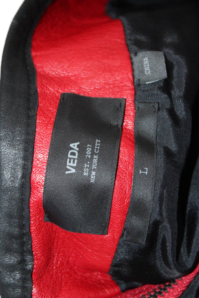 Veda Women A-Line Mini Leather Skirt Red Size L