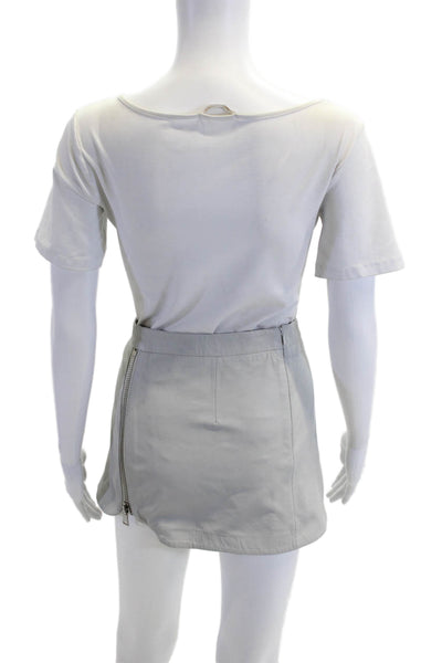 Intermix Women Genuine Leather Mini Pencil Skirt Gray Size L