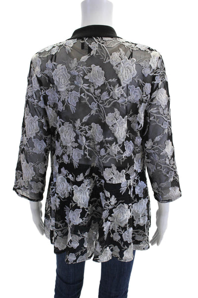 Alex Evenings Women Black Floral Polyester Blazer 3/4 Sleeve Bohemian Size M