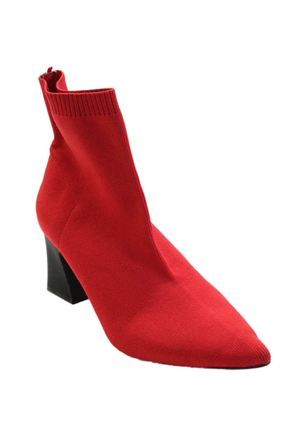 Zara Woman Womens Ribbed Elastic Block Heels Sock Ankle Boots Red Size EUR 37