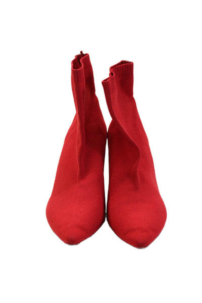 Zara Woman Womens Ribbed Elastic Block Heels Sock Ankle Boots Red Size EUR 37